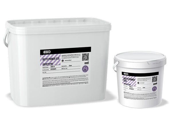Solvent-free primer for butyl sealing tapes on porous and problematic surfaces