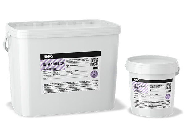 Solvent-free primer for butyl sealing tapes on porous and problematic surfaces